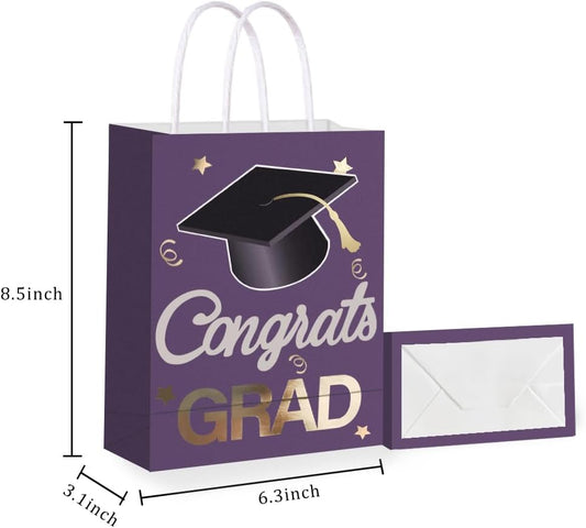 12 Pieces Graduate Gift Bags, Graduation Party Favor Gifts Wrapping Bags for Graduation Season Theme Party Supplies Decoration (Purple Gold)