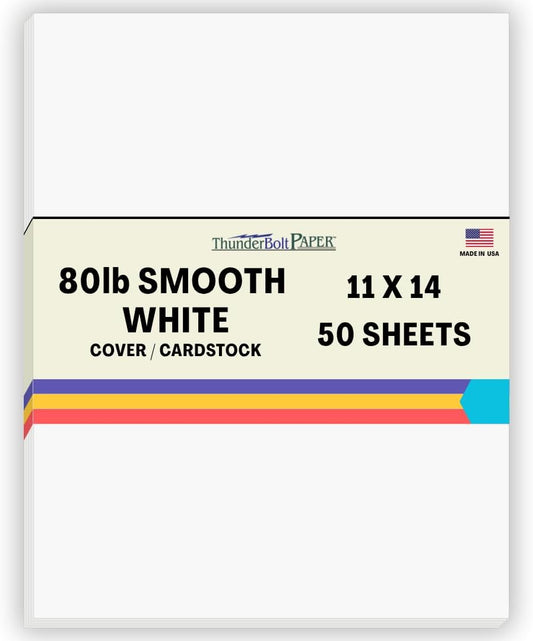 50 Bright White Smooth 80# Card Paper Sheets - 11" X 14" (11X14 Inches) Scrapbook|Picture-Frame Size - 80 lb/Pound Cover Weight - Quality Paper - Consistency in Print - Smooth Finish