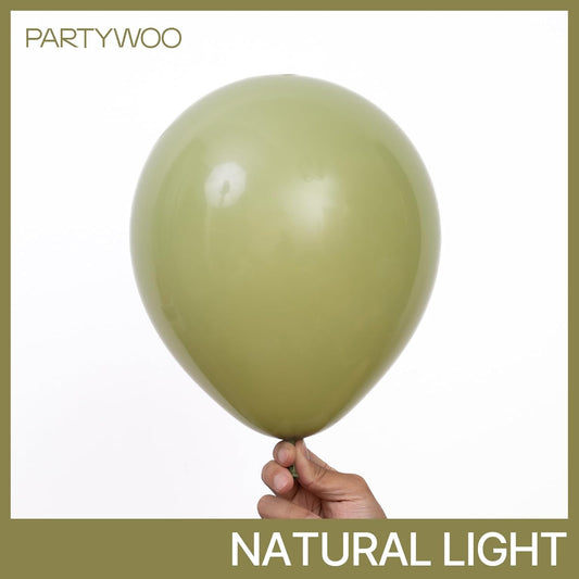 PartyWoo Sage Green Balloons 100pcs Different Sizes of 18 12 10 5 Inch Olive Boho Green Latex Balloon Arch Kit for Wedding Birthday Dinosaur Jungle Golf Football Theme Party Decorations Green-F11