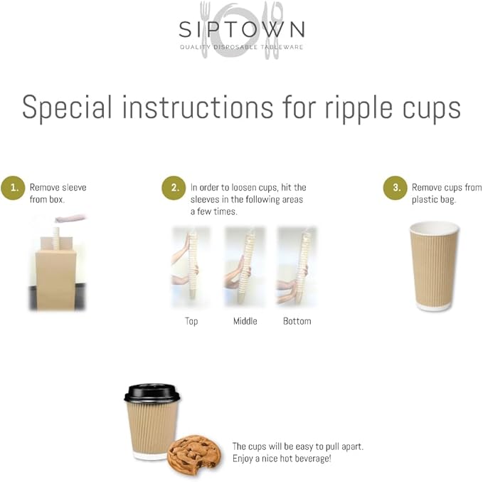 Ripple Paper Cups 8 oz 500 Pack for Coffee & Tea | Bulk 500 Count for Home, Office, Restaurants & Coffee Shops | Recyclable, Insulated, & Disposable 8 Ounce To-Go Cups for Hot Beverages