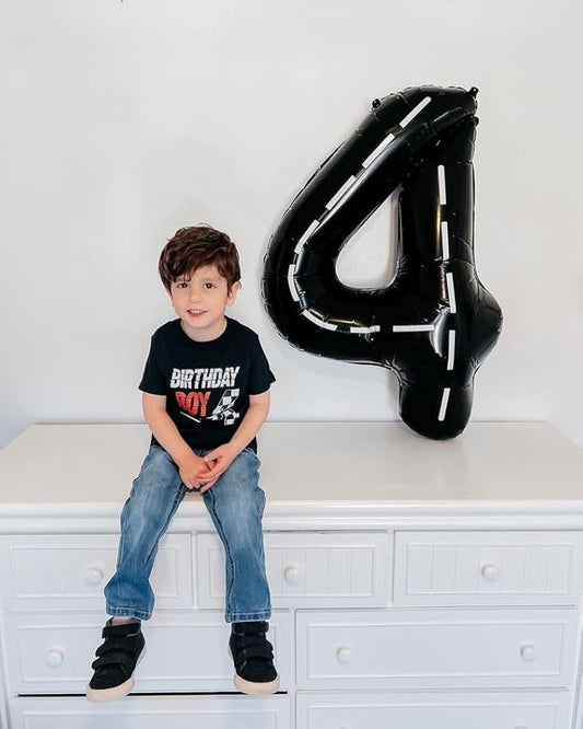 Race Car 4 Balloon, Number Balloons 40 Inch, 4th Black Party Decorations, Racecar Birthday Decorations Four Large Numbers for Party Decor, Number 4 Balloon