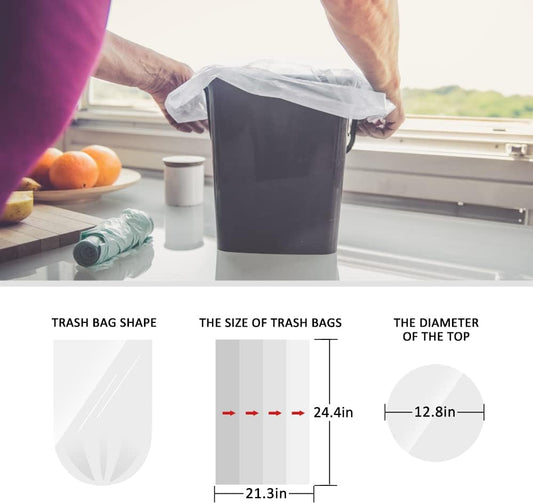 5 Gallon 330 Counts Strong Trash Bags Garbage Bags by Teivio, Bathroom Trash Can Bin Liners, Plastic Bags for home office kitchen, Clear