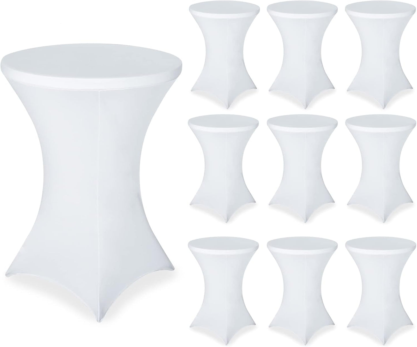 FestiCorp 10 Pack Spandex Table Cover, Cocktail Fitted Tablecloths, Round Highboy Stretch Table Covers Cloths for Party, DJ, Bar, Wedding, Birthday, Banquet, White, 30"-32" Diameter x 40"-43" Height