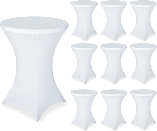 FestiCorp 10 Pack Spandex Table Cover, Cocktail Fitted Tablecloths, Round Highboy Stretch Table Covers Cloths for Party, DJ, Bar, Wedding, Birthday, Banquet, White, 30"-32" Diameter x 40"-43" Height