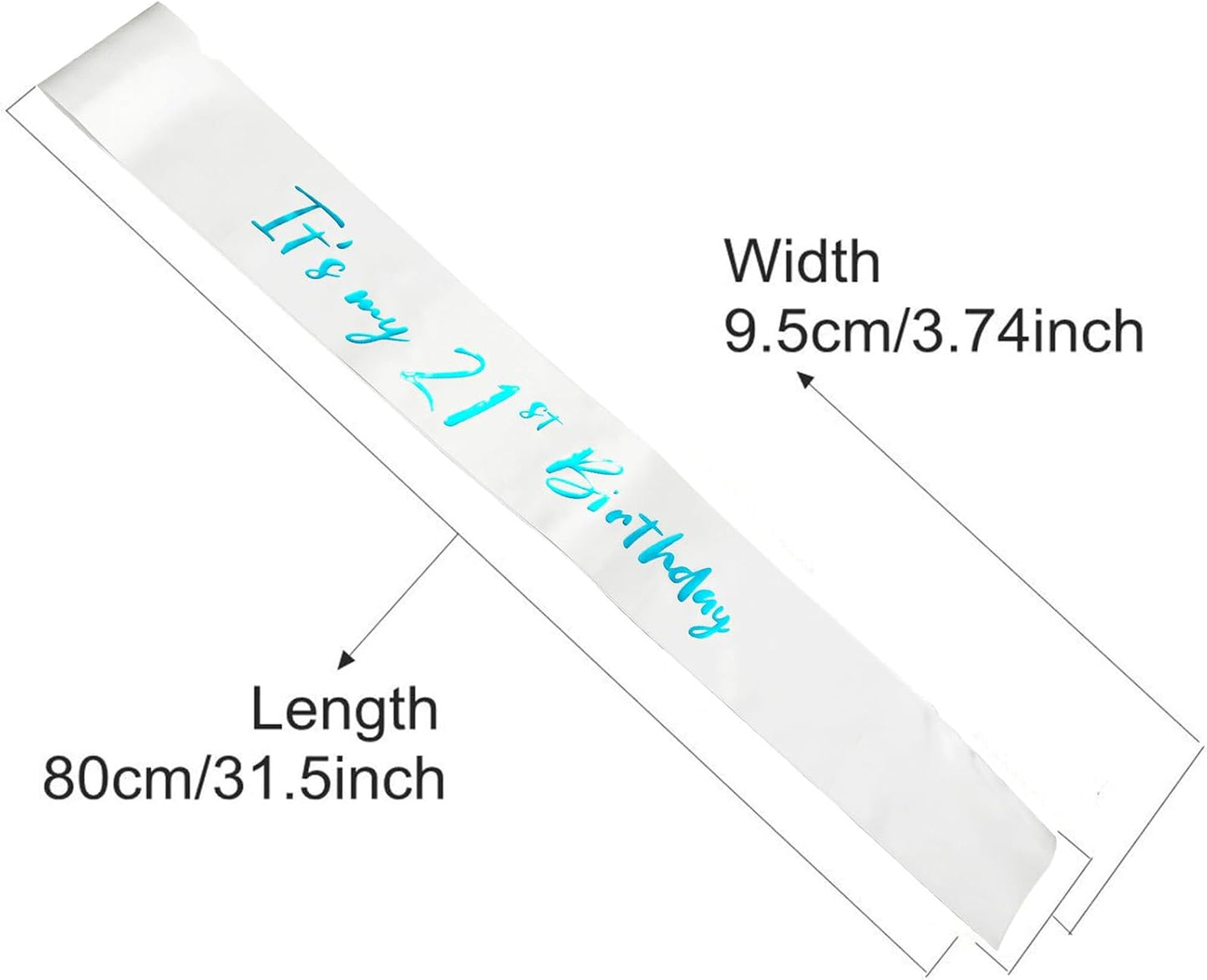 21st Birthday Sash, White Satin Soft Sashes with Blue Foil Letter, Birthday Decorations for Girls Happy 21st Birthday Party Favor Supplies,White Blue