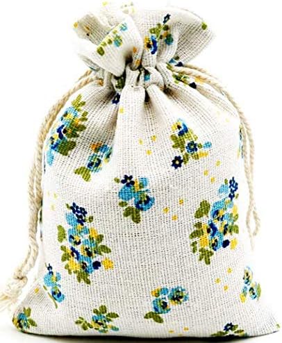 Autupy 20 Pack Floral Burlap Drawstring Bags Packing Storage Linen Jewelry Pouches Sacks for Christmas Wedding Party Shower Birthday, 5.5 x 3.9 Inch