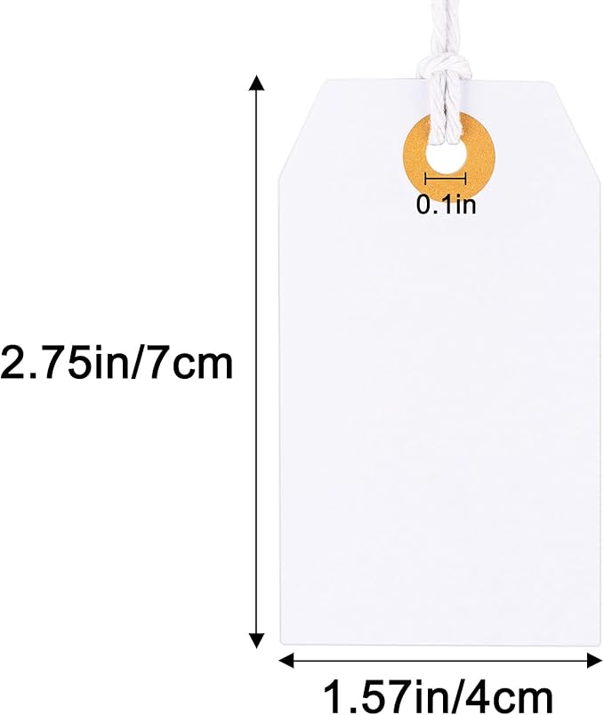 G2PLUS Price Tags with String, 1.6x2.8 in Blank Labeling Tags, White Paper Hang Tag with Reinforced Hole for Shipping, Clothing, Pricing, Marking, Gift Wrapping