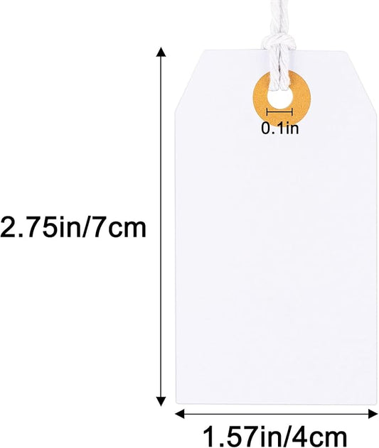 G2PLUS Price Tags with String, 1.6x2.8 in Blank Labeling Tags, White Paper Hang Tag with Reinforced Hole for Shipping, Clothing, Pricing, Marking, Gift Wrapping