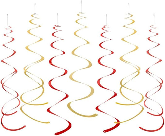 MOWO Gold and Red Foil Swirl Hanging Decoration for Birthday Graduation Wedding New Year Halloween Party Supplies,Pack of 20
