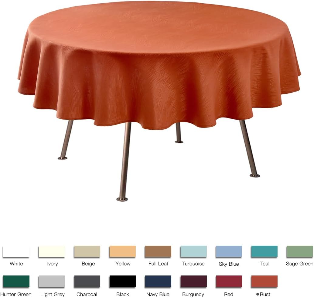 maxmill Round Jacquard Tablecloths Swirl Design Spillproof Wrinkle Free Heavy Weight Soft Table Cloth for Circular Table Cover Fall Harvest Thanksgiving Parties Holiday Dinner, Round 90 Inch Rust