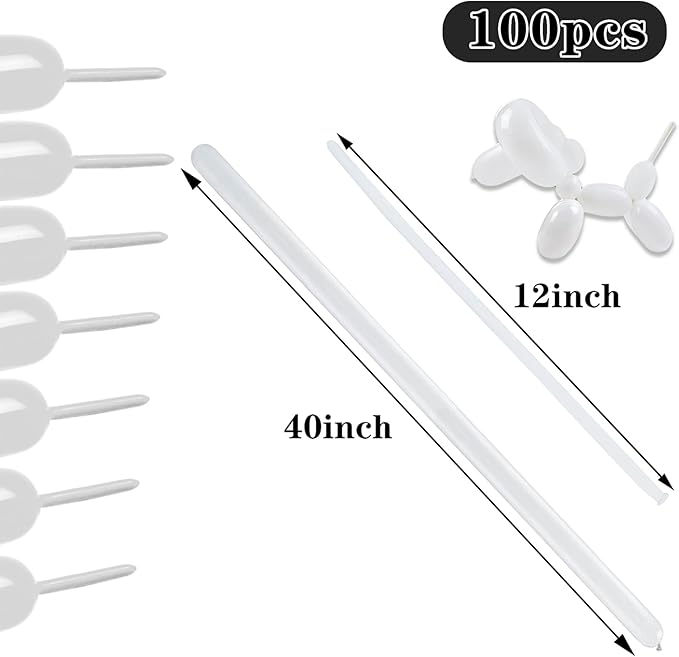White 260 Long Balloons 100 Pack White Modeling Long Magic Balloons Thickening Latex Twisting DIY Animal Balloon for Birthday Wedding Christmas Festival Party Decoration (white balloon)