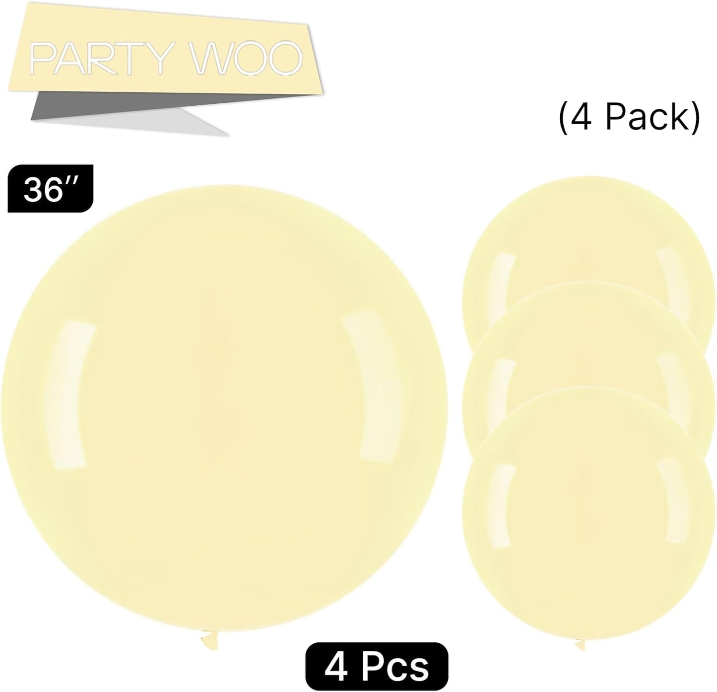 PartyWoo Pastel Yellow Balloons 4 pcs 36 Inch Extra Large Big Jumbo Giant Light Pale Yellow Latex Helium Balloons for Graduation Baby Shower Easter Little Cutie Birthday Party Decorations Yellow-Q07