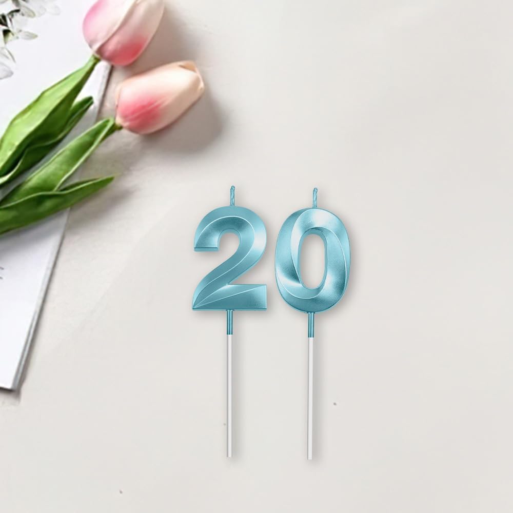 20th Birthday Cake Topper, Blue 20 Birthday Candle, 2 0 Candles 20th Birthday Cupcake Party Favor Happy Birthday Party Decorations Birthday Candle for Cake Sparklers Birthday Gifts