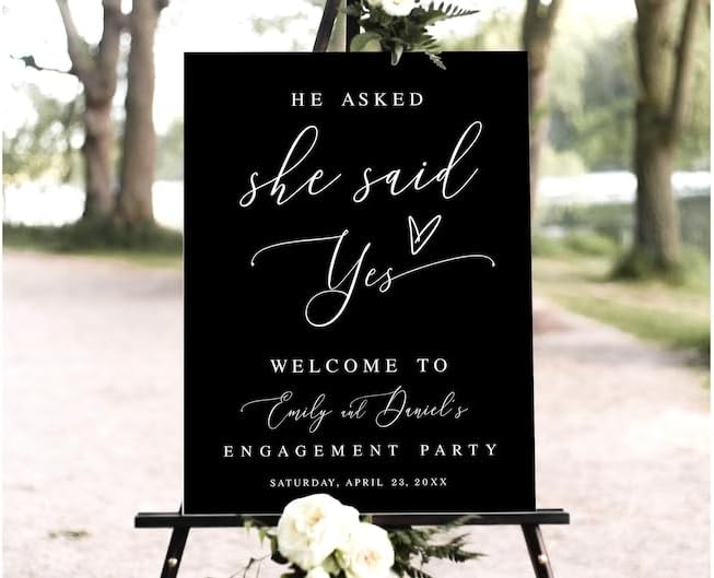 Engagement Party Welcome Sign Template, Editable Sign She said Yes, Black Engagement Party Sign, Engagement Welcome Sign for Ceremonys, Full Size, Engaged #10