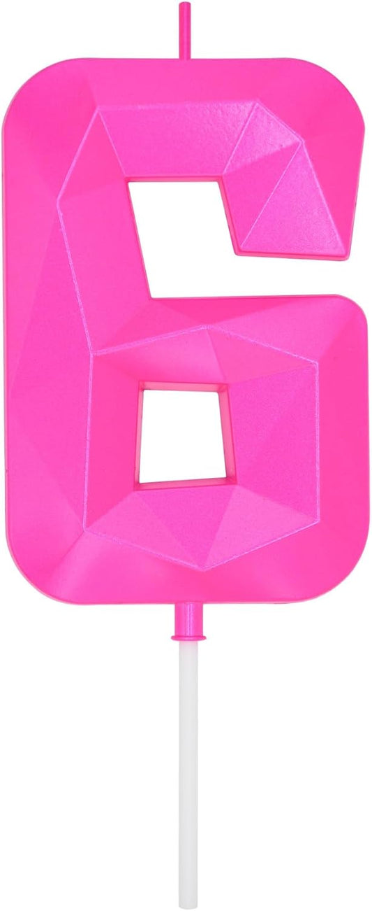 DERVENTA Birthday Candles Big Numbers 3D Pink 3.7 inch Party Cake Topper 1 Piece (Number 6 Pink)