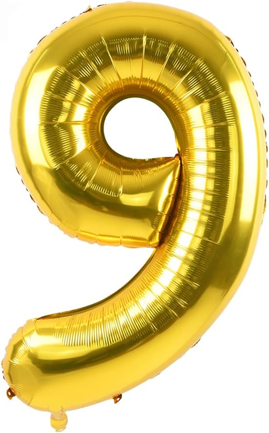 TONIFUL 40 Inch Gold Large Numbers Balloons0-9,Number 9 Digital Helium Balloons,Foil Mylar Big Number Balloons for Birthday Party Supplies Decorations