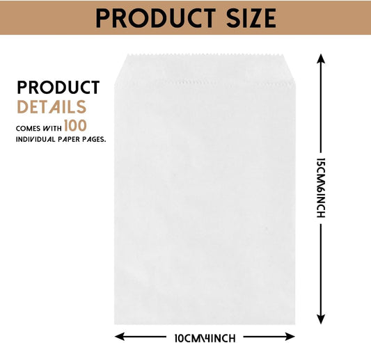 NICOHACU 100 Pack White 4x6 Inch Kraft Paper Bags, Eco-Friendly, Disposable, Fold Top, Rectangular, Ideal for Gifts, Crafts, Party Favors, Snacks, Cookies, Donuts, Sandwiches, Jewelry