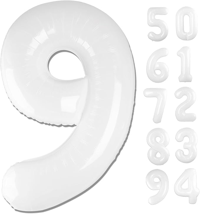 White 9 Balloon, Translucent Number Balloons 40 Inch, 9th Giant Birthday Decorations for Boys Girls, 19th 29th White Party Decorations Supplies, Number 9 Balloon