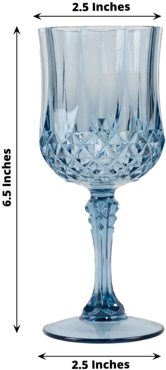 Efavormart 6-Pack Plastic Wine Glasses 8oz, Dusty Blue - Crystal Cut Shatterproof Cocktail Goblets Drinking Glasses