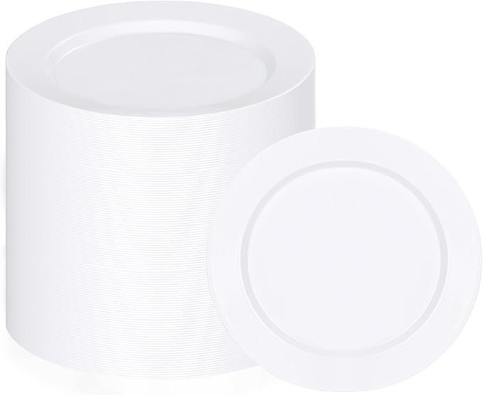100Pcs White Plastic Dessert Plates, Disposable Salad PlateS, Premium Hard Fancy Small Plate, Heavy Duty Plastic Cakes Plate for Party, Wedding and Birthday