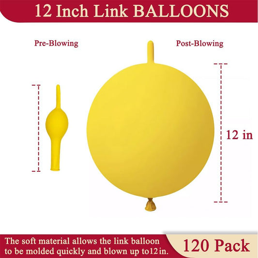 Yellow Link Balloons 12 Inch – 120 Pcs Latex Quick Linking Balloons for Birthday & Party Decor