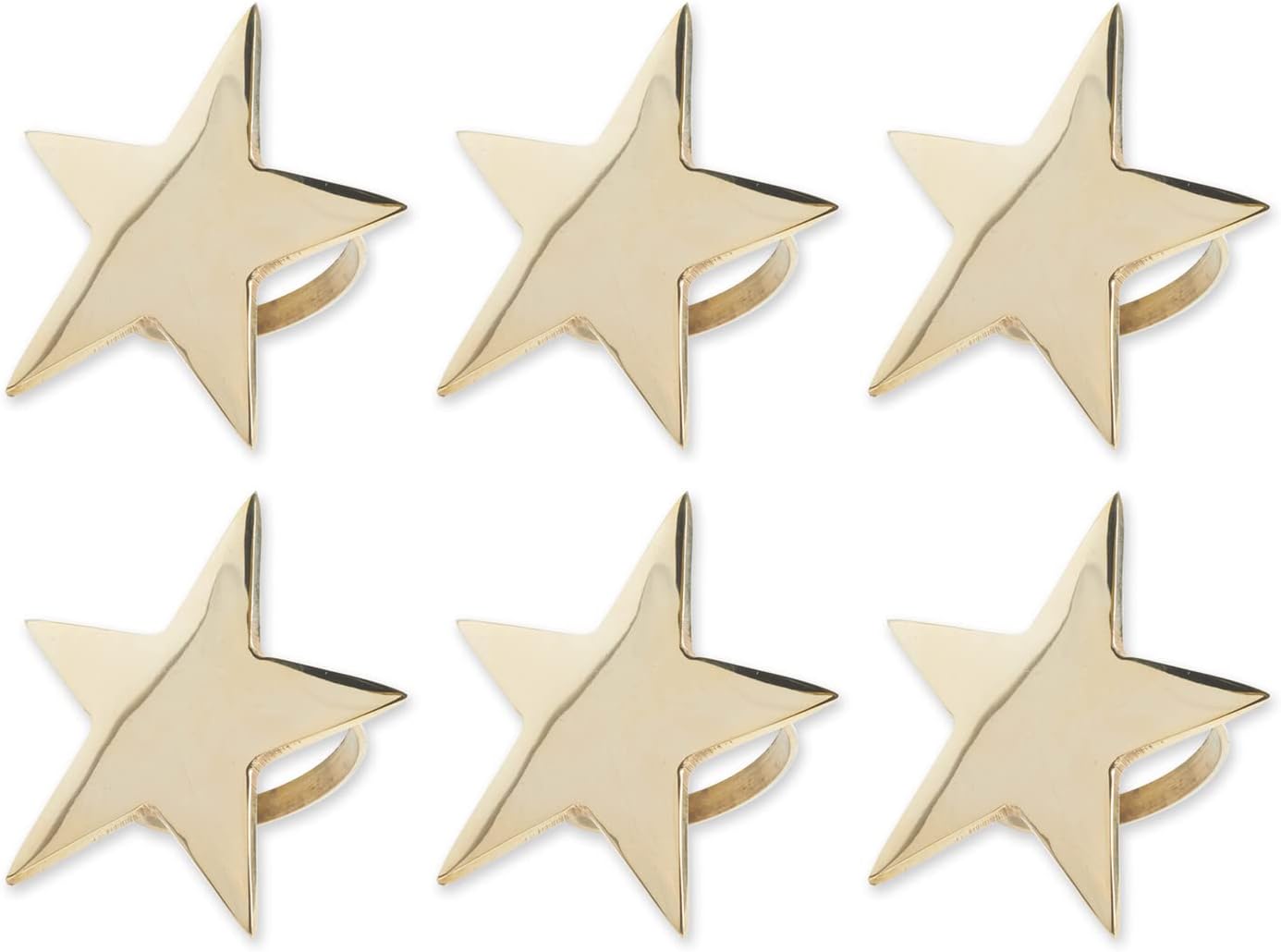 DII Christmas Thanksgiving Holiday Tabletop Décor Collection Decorative Napkin Ring Holder Set, 2.5" Diameter, Gold Stars, 6 Piece