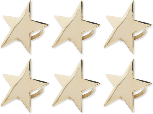 DII Christmas Thanksgiving Holiday Tabletop Décor Collection Decorative Napkin Ring Holder Set, 2.5" Diameter, Gold Stars, 6 Piece
