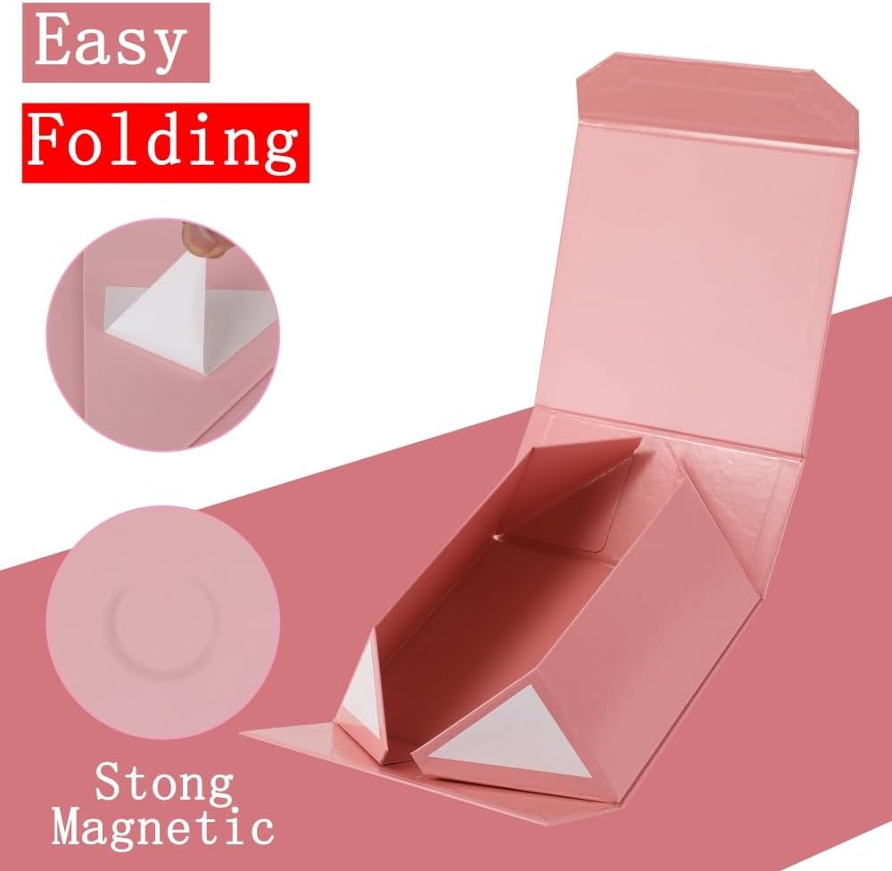 6 Pink Gift Boxes, 13x11x5.3 Inch, Magnetic Lids, Crinkle Paper, Perfect for Birthdays and Gift-Giving Occasions