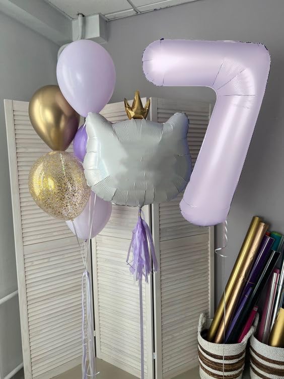 Number 6 Balloon 40 Inch, 6 7 Six Seven Birthday Decorations, 6th Birthday Balloon for Boy Girl, Cream Purple 16 60 61 65 Numbers Balloons Graduations Anniversary Supplies