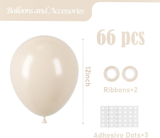 White Sand Balloons, 66pack 12inch Sand White Latex Party Balloons for Wedding, Bridal, Baby Shower, Birthday, Graduation, Anniversary, Bachelorette, Engagement Party Decorations