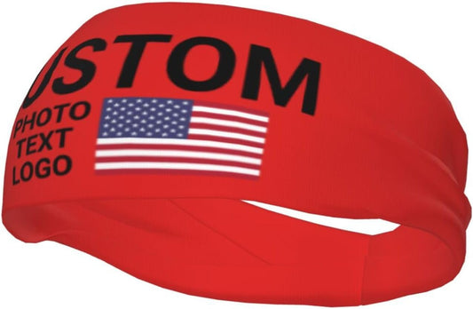 Custom Sports Headband Sweatband Bandana Add Your Photo Logo Text Number, Bulk Customized Unisex Sports Moisture Wicking Breathable Elastic