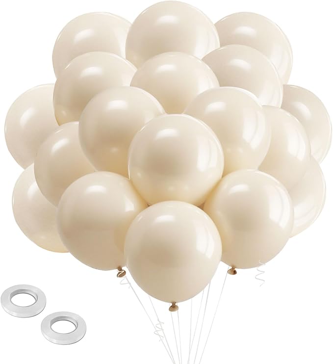 White Sand Balloons Latex Party Balloon,100pcs Neutral Beige Balloons with 2 Ribbons, Boho Baloons as Party Decorations for Birthday, Wedding, Baby Shower, Bridal Shower,Thanksgiving, Anniversary