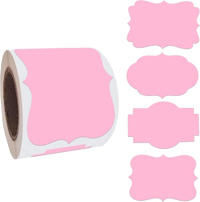 2 x3 Pink Label Stickers, Self-Adhesive Gift Tag Stickers, Write on Blank Labels for Essential Oil Bottles, Gifts, Name Tags, Fancy Shapes 200PCS