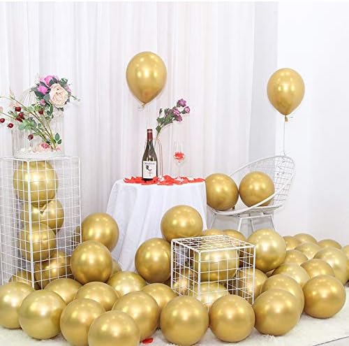 50 Pcs 12 Inch Metallic Gold Balloons, Chrome Gold Latex Balloons for Party Decorations, Shiny Thick Gold Balloons for Wedding, Birthday, Graduation, Baby Shower, Anniversary Decorations