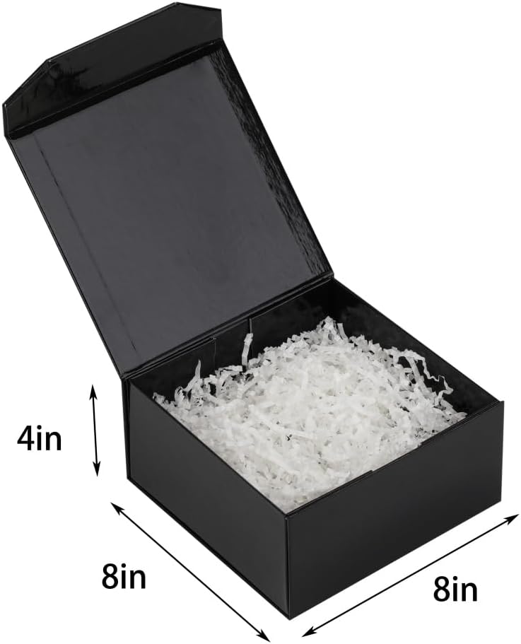1 Pcs Small Black Gift Box 8x8x4 Inch Magnetic Gift Box with Crinkle Paper Luxury Gift Boxes with Lids for Presents