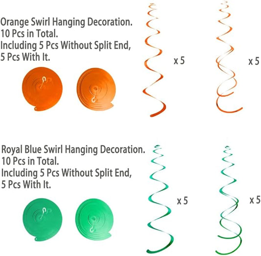 MOWO Orange and Green Foil Swirl Hanging Decoration Streamer for Birthday Graduation Summer Jungle Tropical Theme Party, Pack of 20