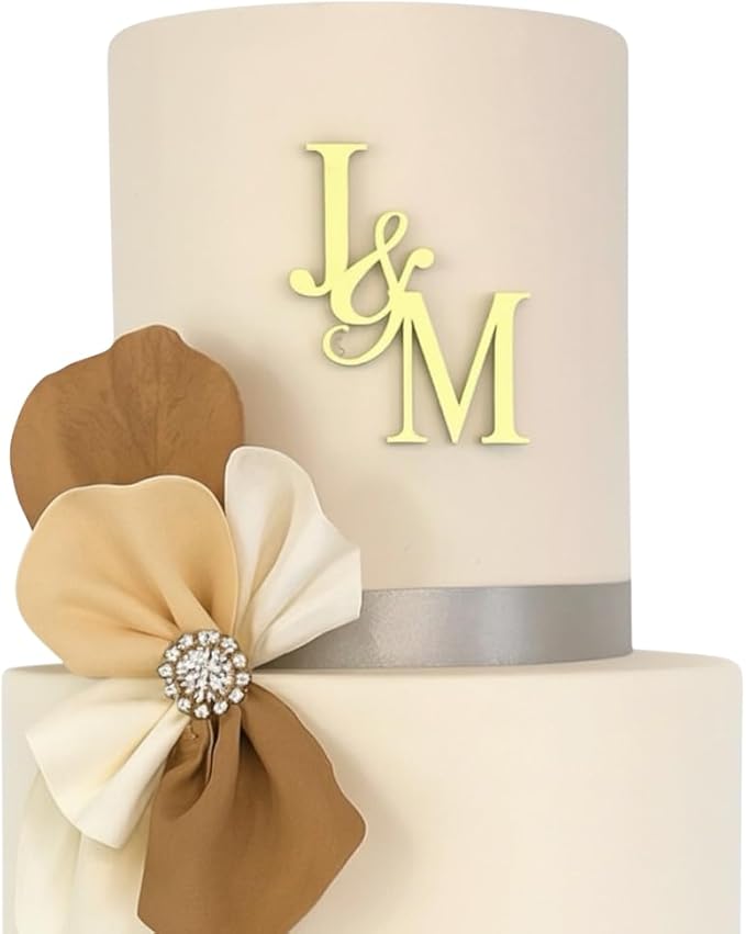 Personalized Gold Wedding Cake topper– Custom Couple Initials, Elegant Custom Cake Decoration for Modern Weddings (Gold)
