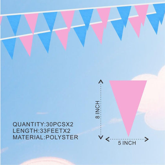 Pink and Blue Pennant Banner Flags Garland Streamers Party Decorations for Boy or Girl Birthday Wedding Classroom 60Feet 40Flags