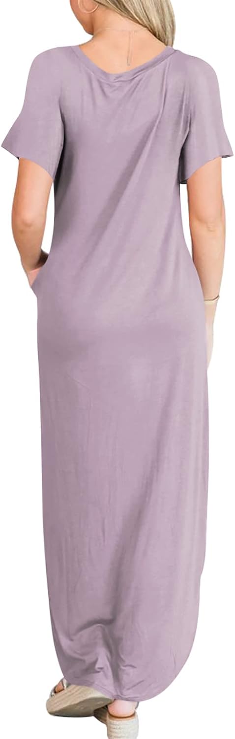 ANRABESS Womens Summer Maxi Dress Short Sleeve Casual Loose Long T Shirt Dresses Split Vacation Beach Sundress Travel Outfits