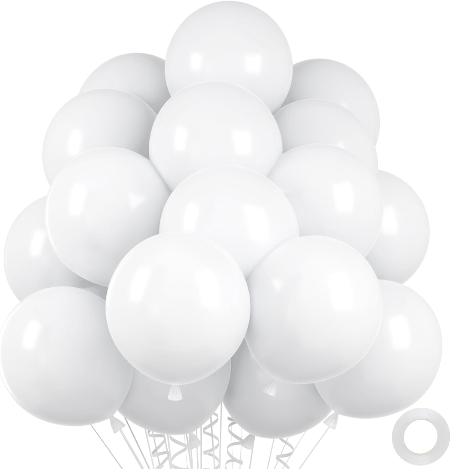 50pcs White Balloons, 12inch White Latex Party Balloon, Helium Quality for Wedding Graduation Birthday Party Backdrop Independence Day Decorations (With Ribbon & Glue)
