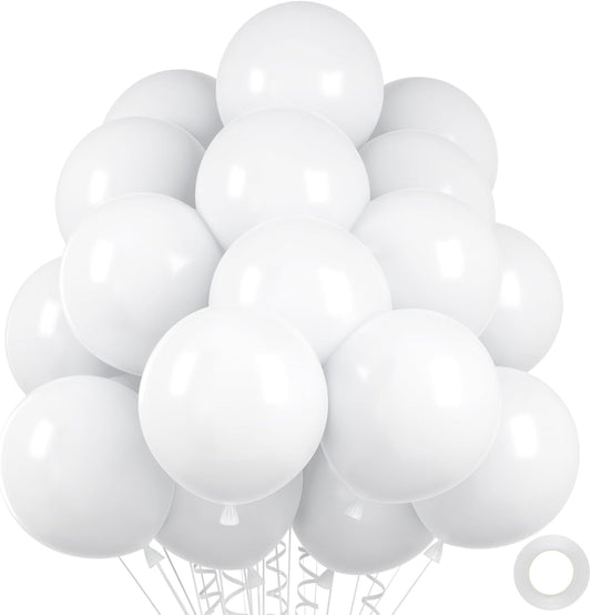 50pcs White Balloons, 12inch White Latex Party Balloon, Helium Quality for Wedding Graduation Birthday Party Backdrop Independence Day Decorations (With Ribbon & Glue)