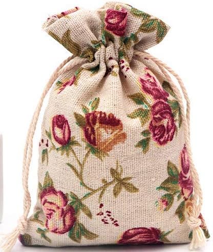 Autupy 20 Pack Floral Burlap Drawstring Bags Packing Storage Linen Jewelry Pouches Sacks for Christmas Wedding Party Shower Birthday, 5.5 x 3.9 Inch
