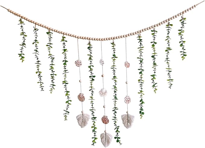 Artificial Eucalyptus Leaves Garland Wooden Bead Wall Decor Eucalyptus Decor for Bedroom