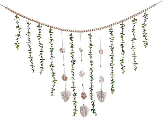Artificial Eucalyptus Leaves Garland Wooden Bead Wall Decor Eucalyptus Decor for Bedroom