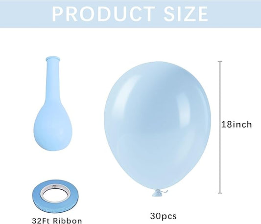 Baby Blue Latex Balloons 18 inch - 30Pcs Big Light Blue Ballons, Large Round Party Baloons for Birthday Easter Gender Reveal Wedding Under the Sea Halloween Frozen Skyblue Themed Party Decorations