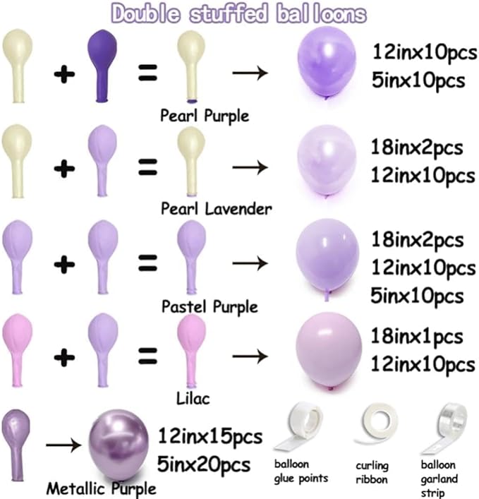 Purple Balloon Arch Kit Double Stuffed Lavender Lilac Balloons Pearl Purple Latex Balloon Garland Kit for Wildflower Baby Shower Bridal Wedding Butterfly Mother's Day Party Decorations