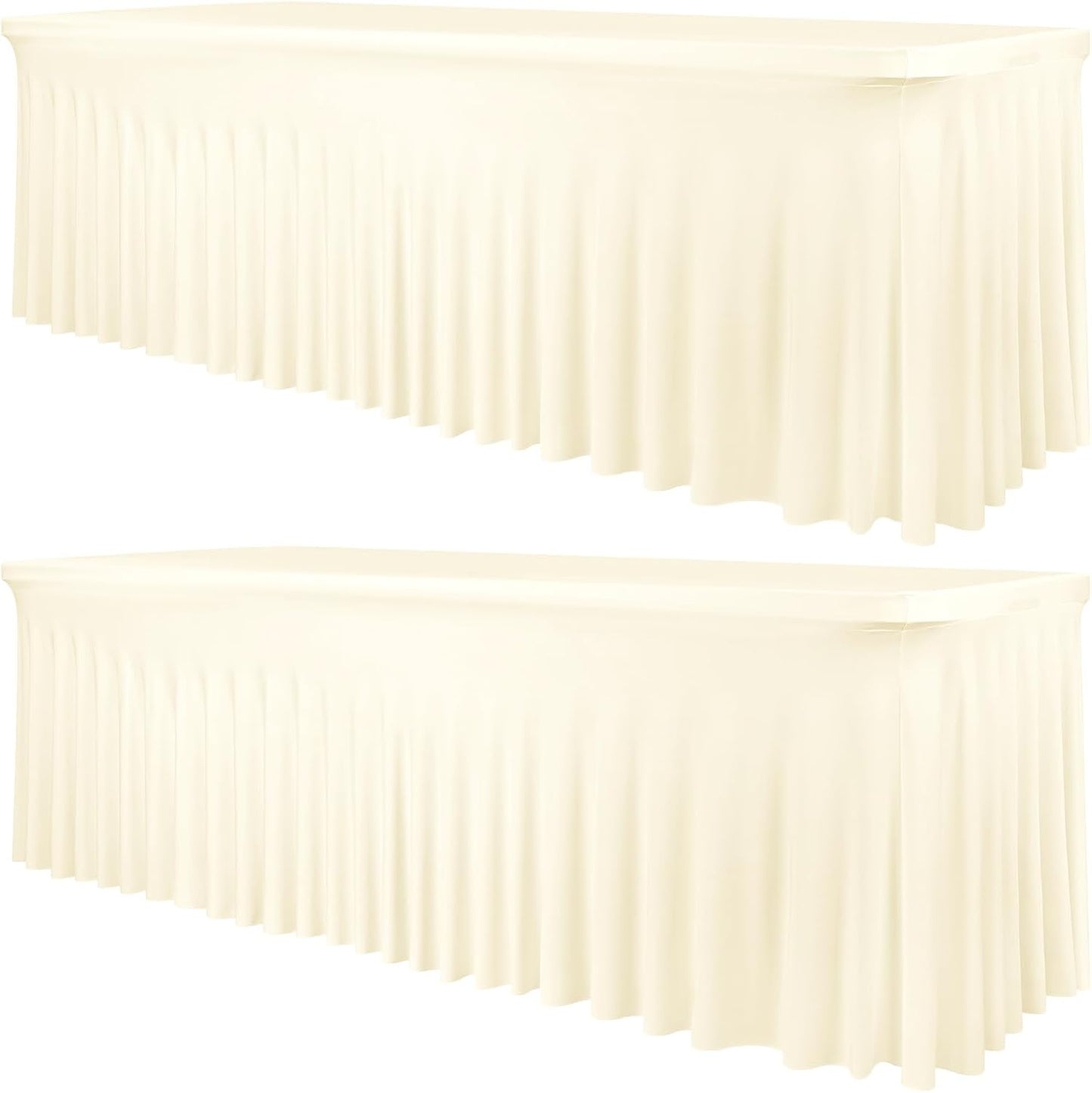 2 Packs Ivory Stretch Table Skirts for 8 Foot Rectangle Table, Washable Spandex Stretch Tablecloths with Skirt, Wrinkle Resistant Fitted Tablecover for Wedding Party Banquet