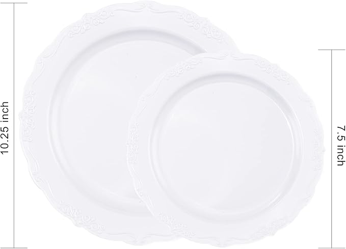U-QE 60PCS White-Plastic-Plates for Party - High End Disposable Plates for Weddings - White Plates Disposable Heavy Duty Including 30PCS 10.25'' Dinner Plates & 30PCS 7.5'' Dessert Plates