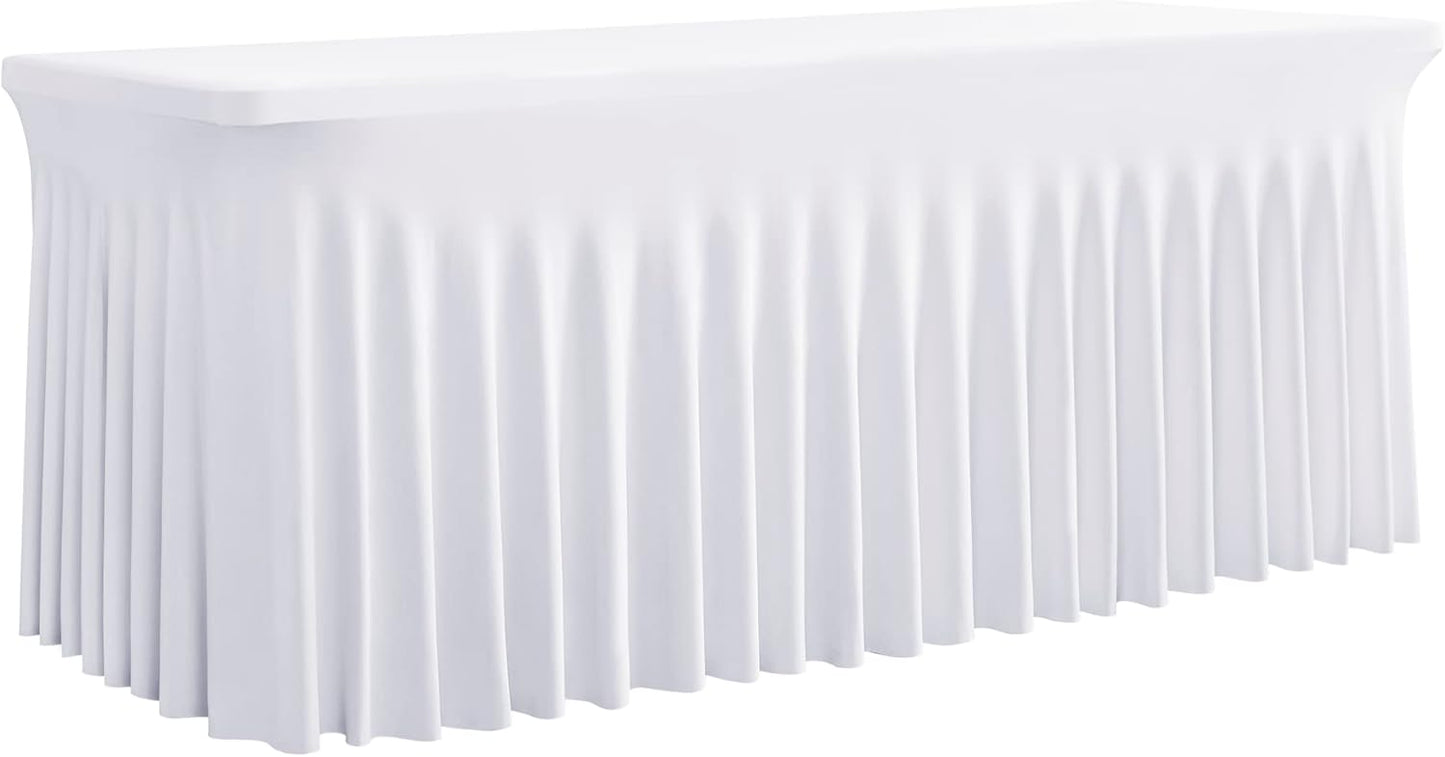 leegleri 1 Pack White Spandex Fitted Table Clothes for 6 Foot Rectangle Tables, Wrinkle Free 6ft Stretchy Table Cover, Spandex Table Skirt for 6FT Rectangle Tables-for Banquet Weddings Parties