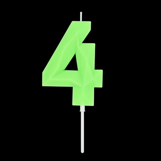 DERVENTA Large Birthday Candle Number 3D Luminous Green 3.7 inch Party Celebration Anniversary Decoration Cake Topper 1 Piece (Luminous Green Number 4)
